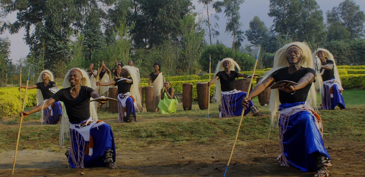 Dancers performing Kirwanda traditional dance in Rwanda